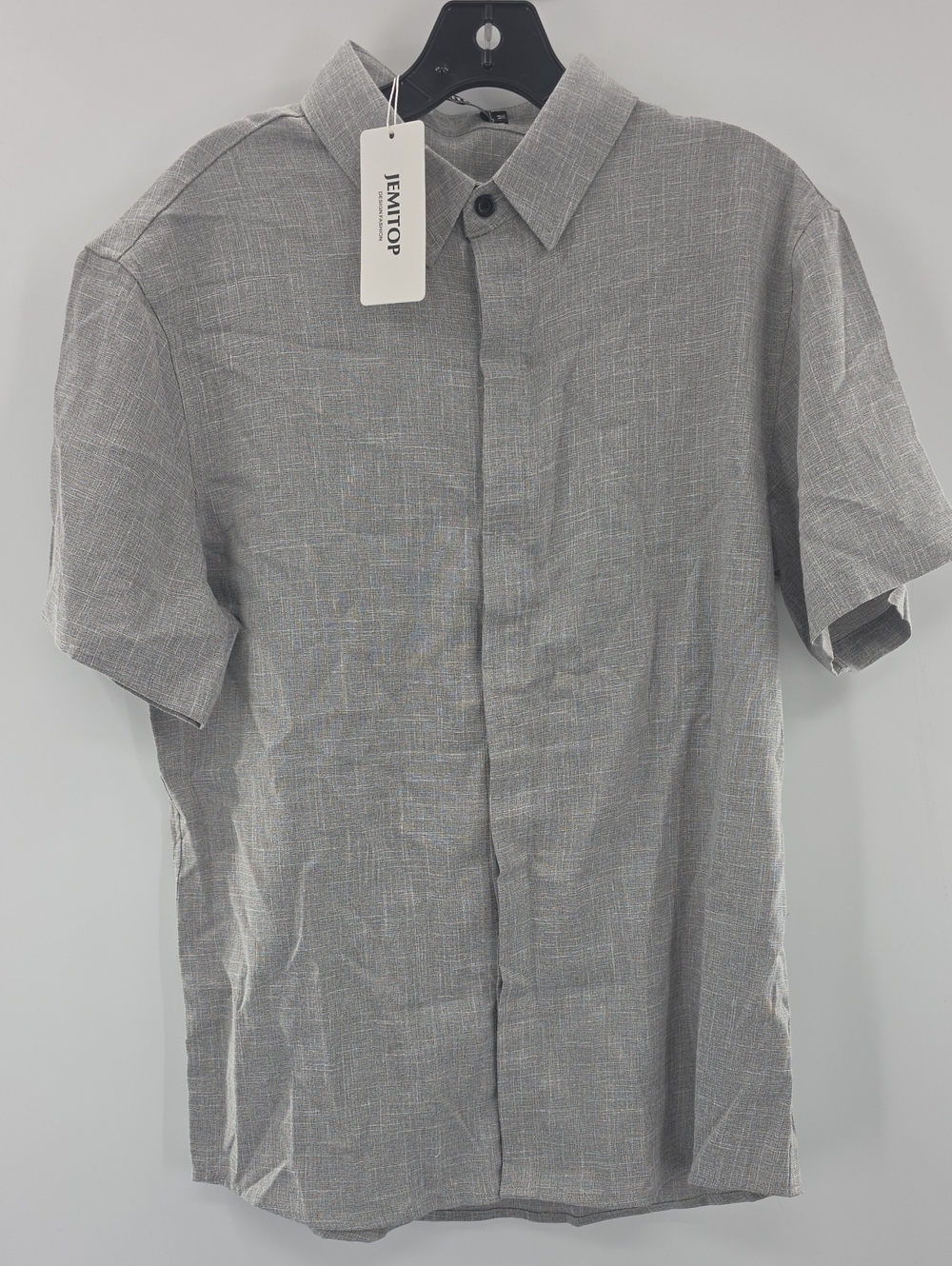 Men's Short-Sleeve Casual Button-Down Shirt in Light Gray